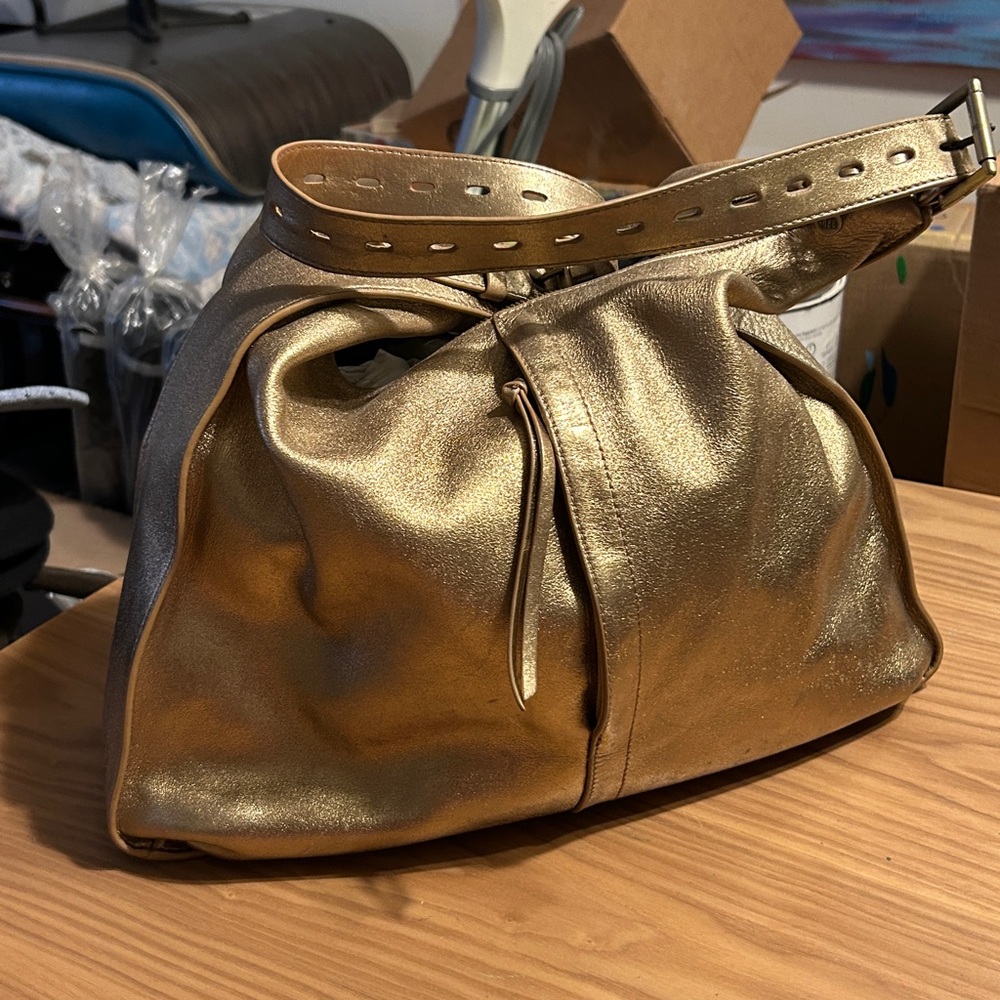 Large Gold Metallic Leather Handbag from HOBO, excellent condition.